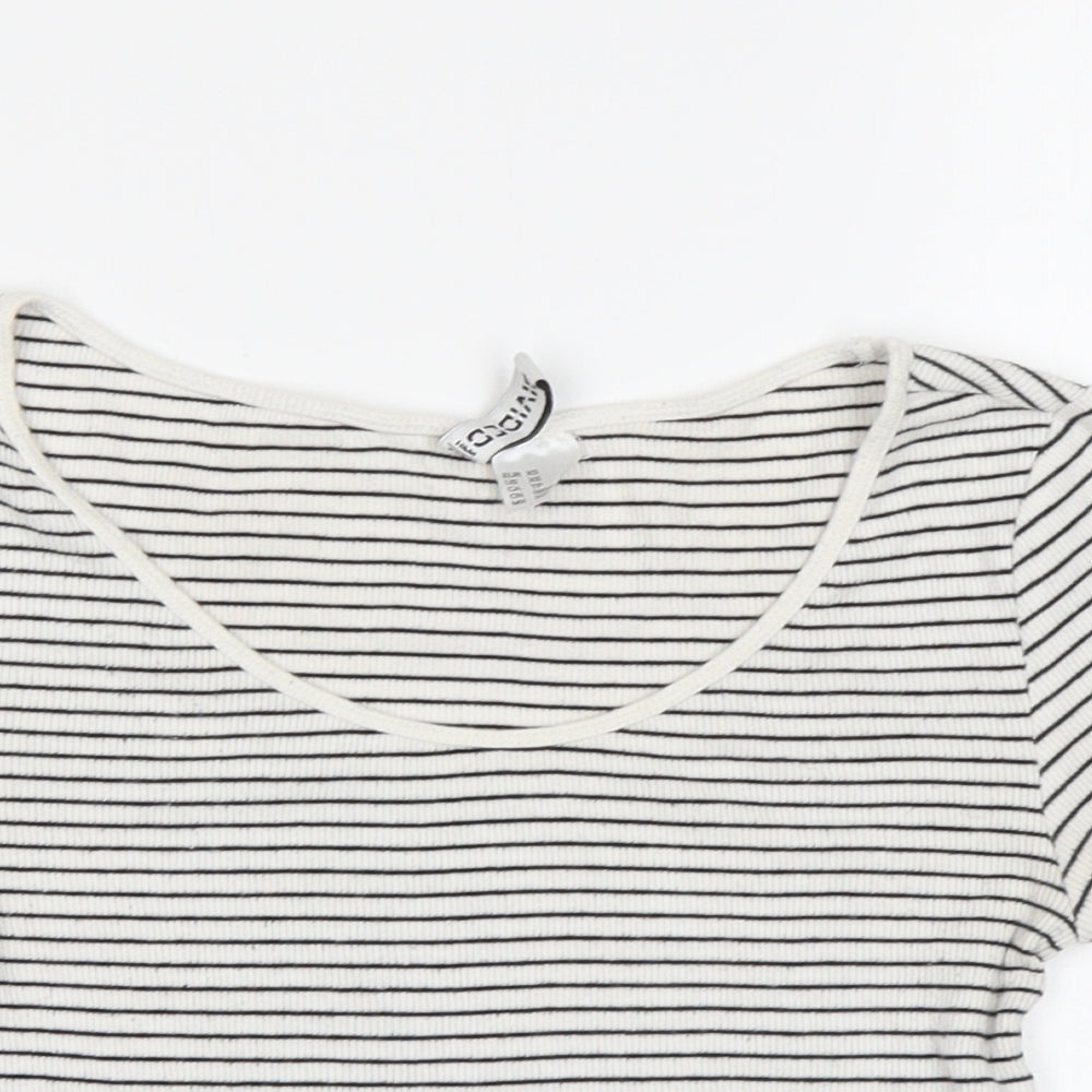 H&M Womens White Striped  Cropped T-Shirt Size XS