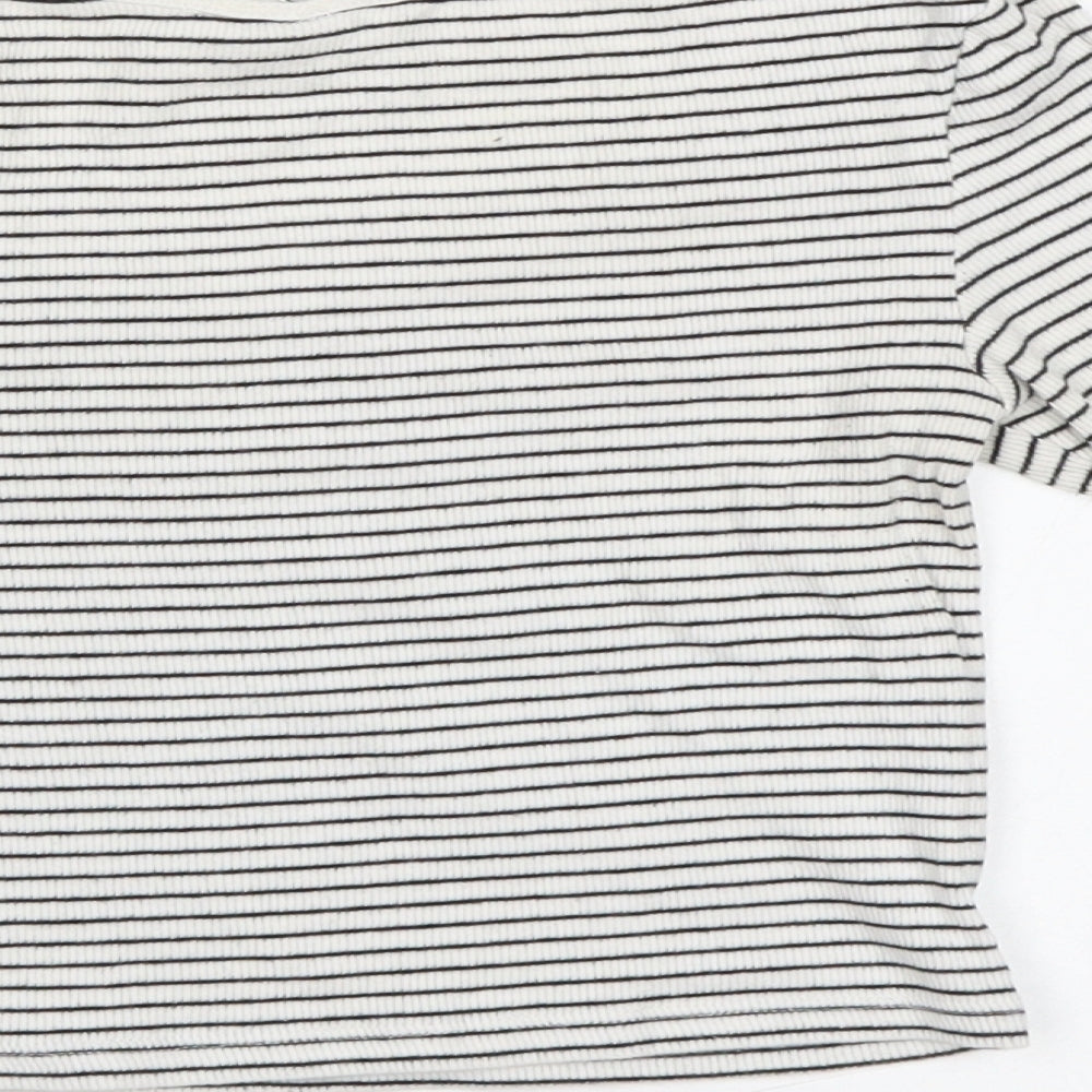 H&M Womens White Striped  Cropped T-Shirt Size XS
