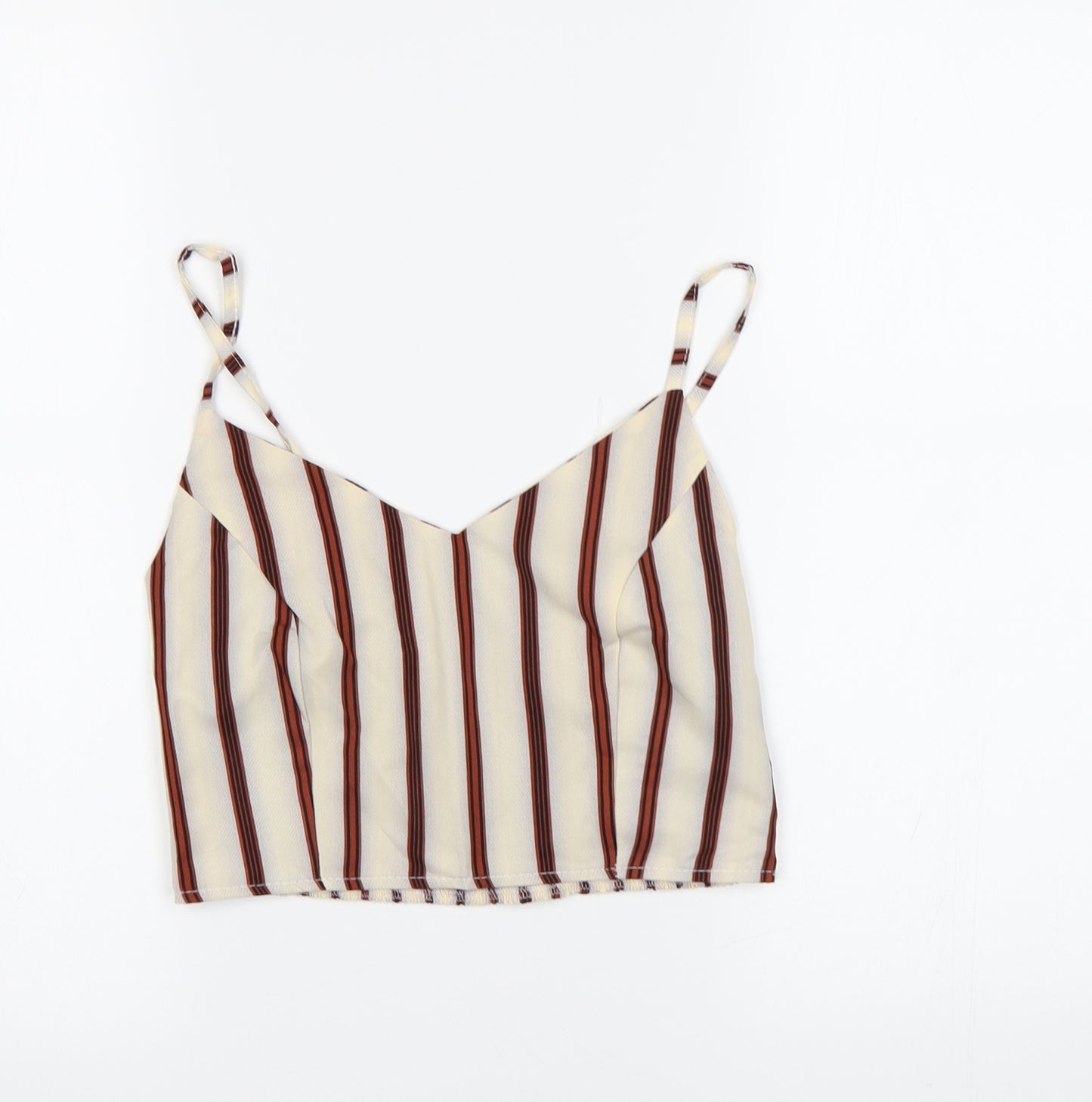 Preworn Womens Beige Striped  Cropped T-Shirt Size M