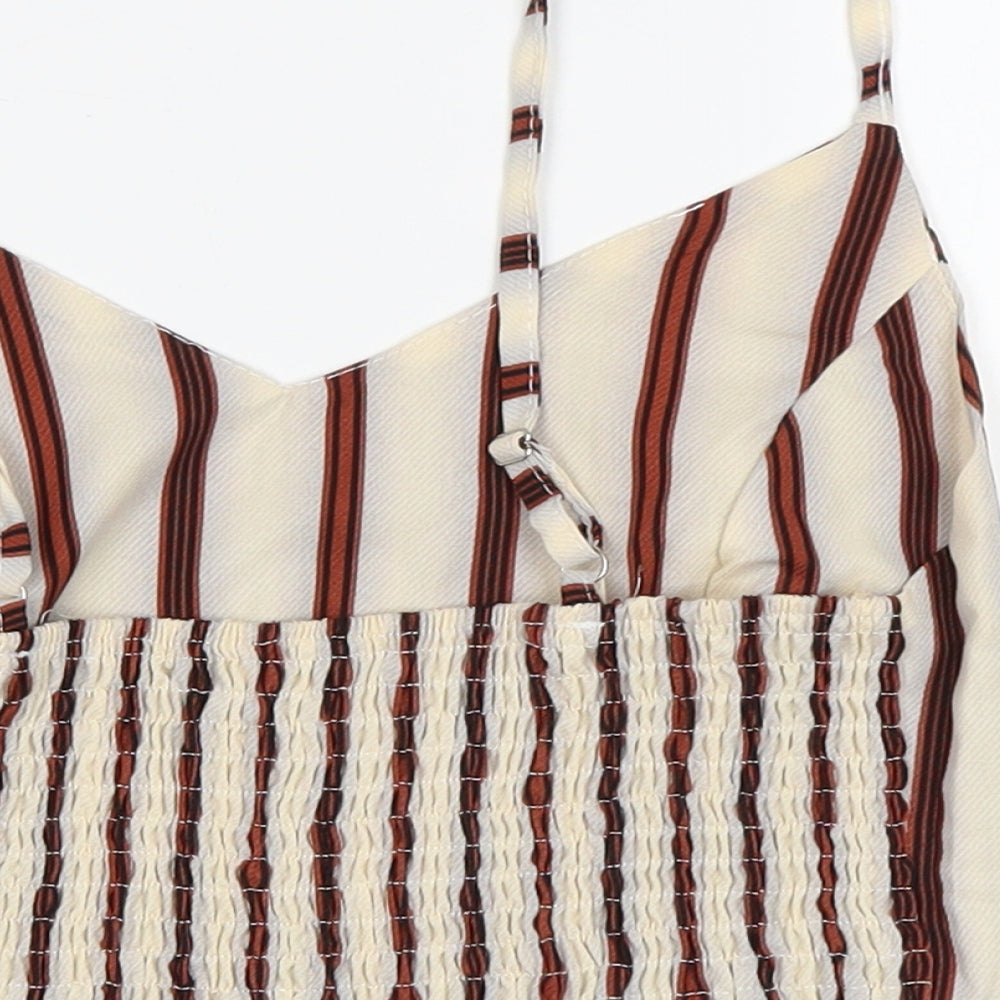Preworn Womens Beige Striped  Cropped T-Shirt Size M