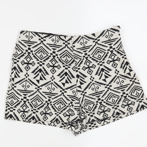 Miss Selfridge Womens White Geometric  Hot Pants Shorts Size 10