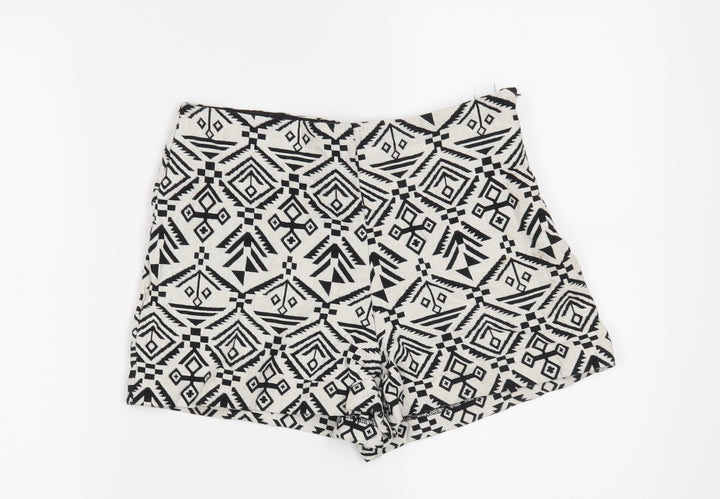 Miss Selfridge Womens White Geometric  Hot Pants Shorts Size 10