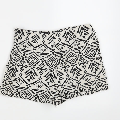 Miss Selfridge Womens White Geometric  Hot Pants Shorts Size 10