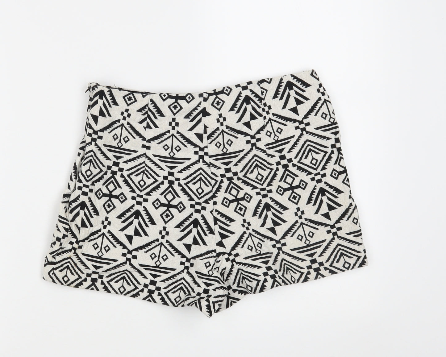 Miss Selfridge Womens White Geometric  Hot Pants Shorts Size 10
