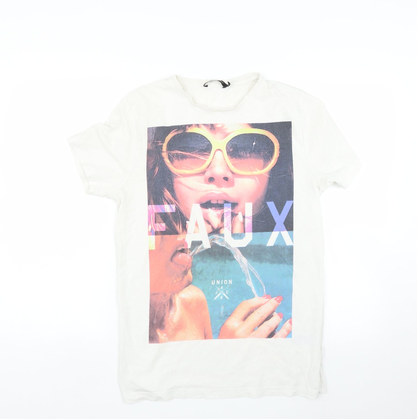 Friend or faux Mens White    T-Shirt Size S