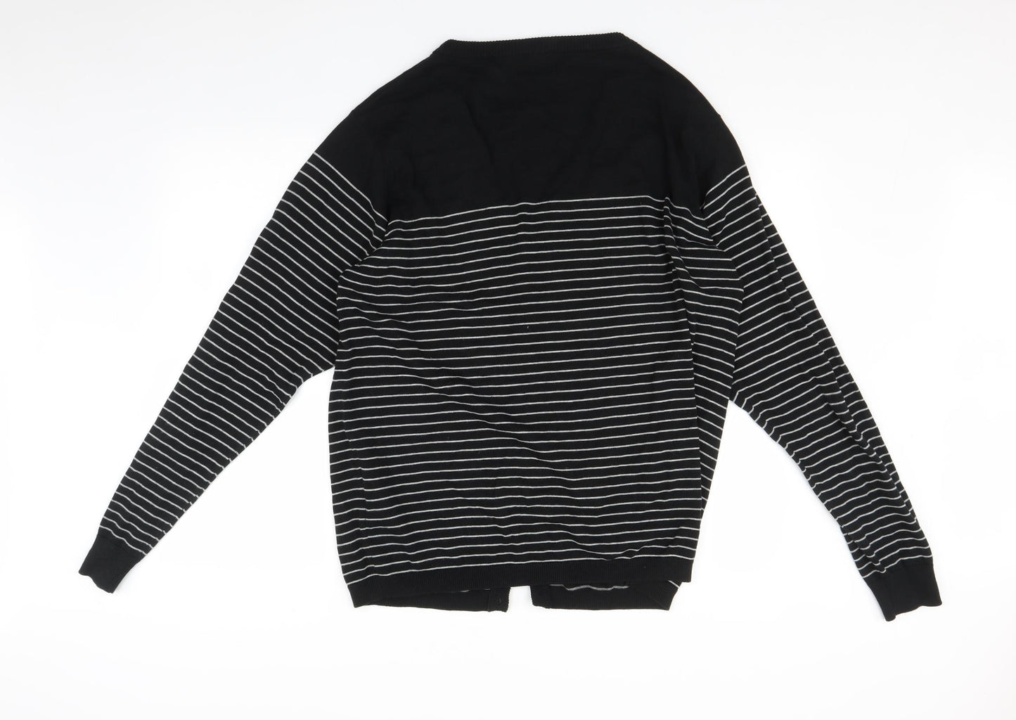 Bench Mens Black Striped  Cardigan Jumper Size XL