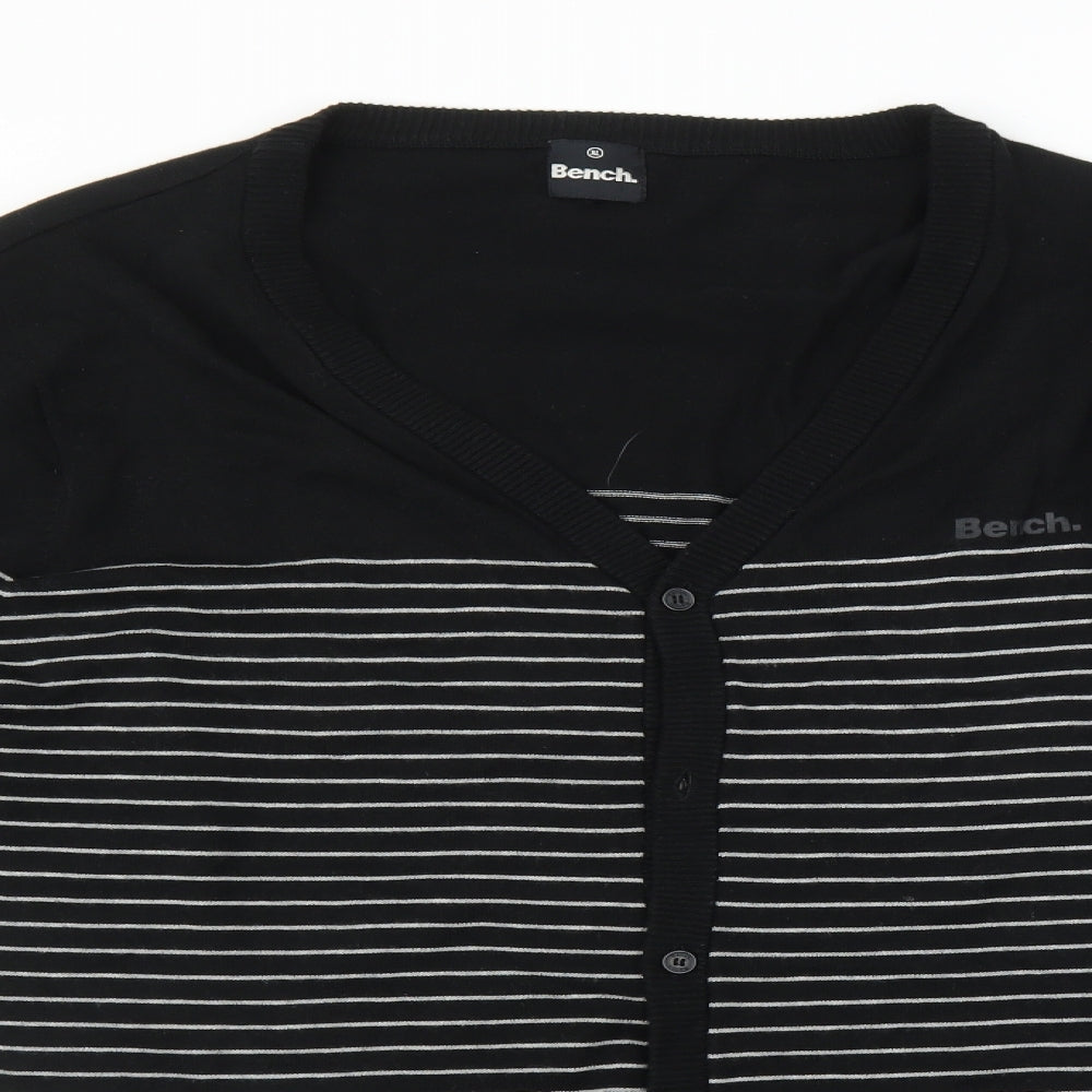 Bench Mens Black Striped  Cardigan Jumper Size XL