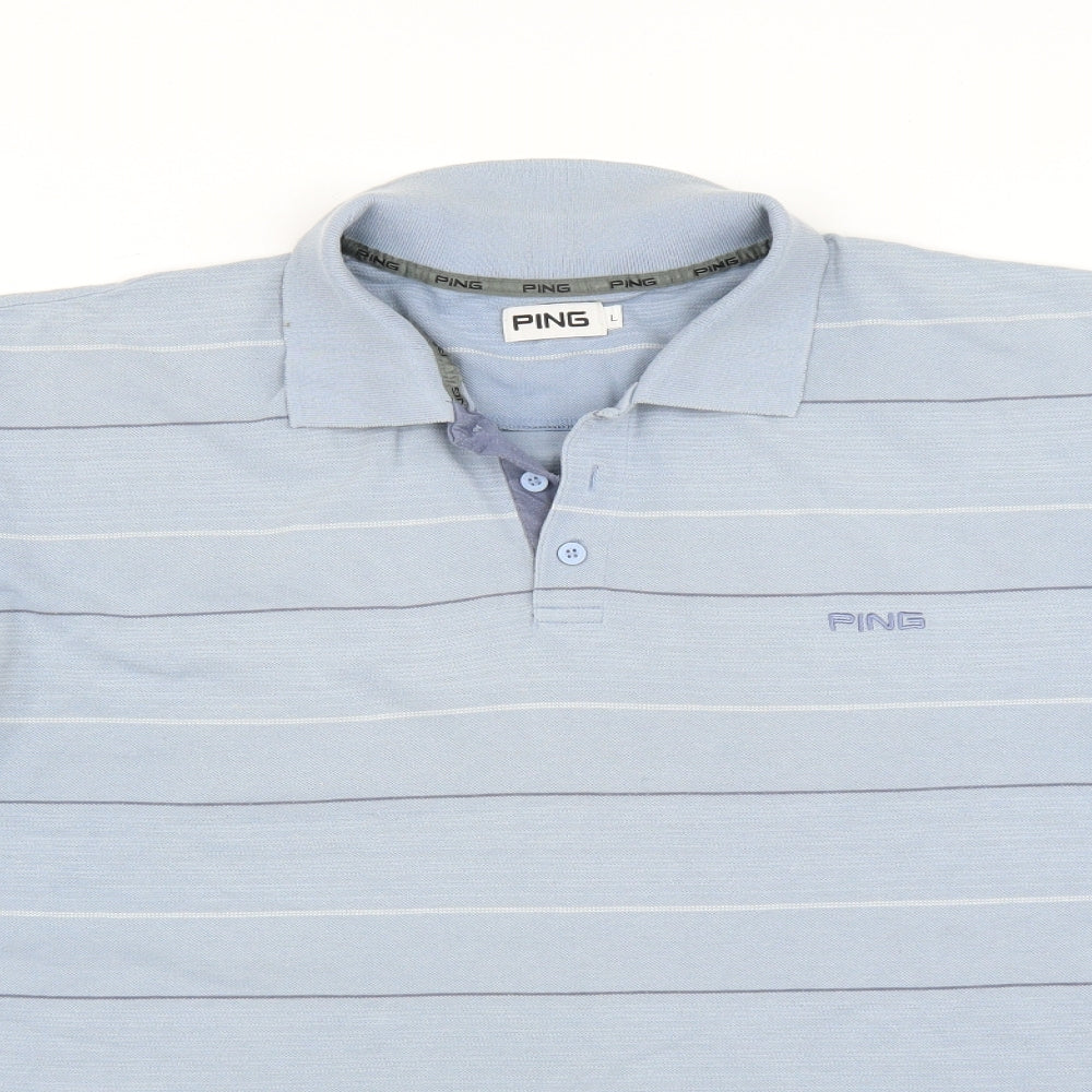 Ping Mens Blue Striped   Polo Size L