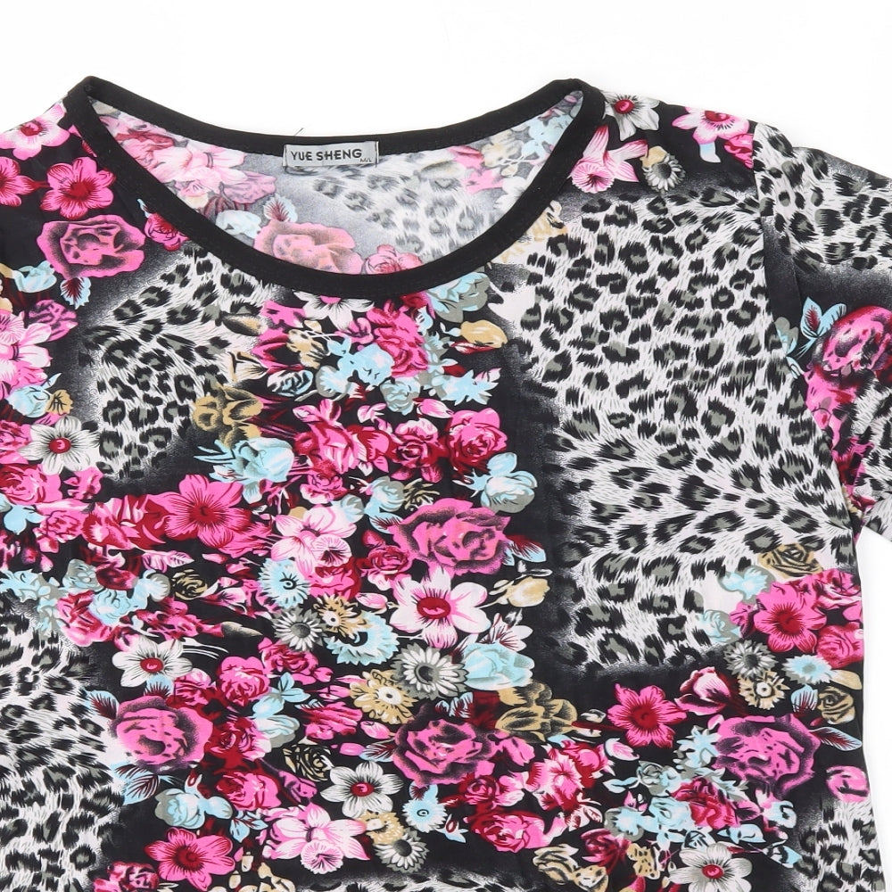 YUE SHENG Womens Multicoloured Floral  Basic T-Shirt Size M