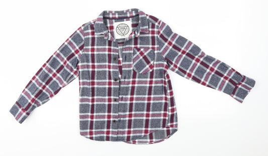 Front view of Matalan boys’ multicoloured check basic button-up, size 7, years