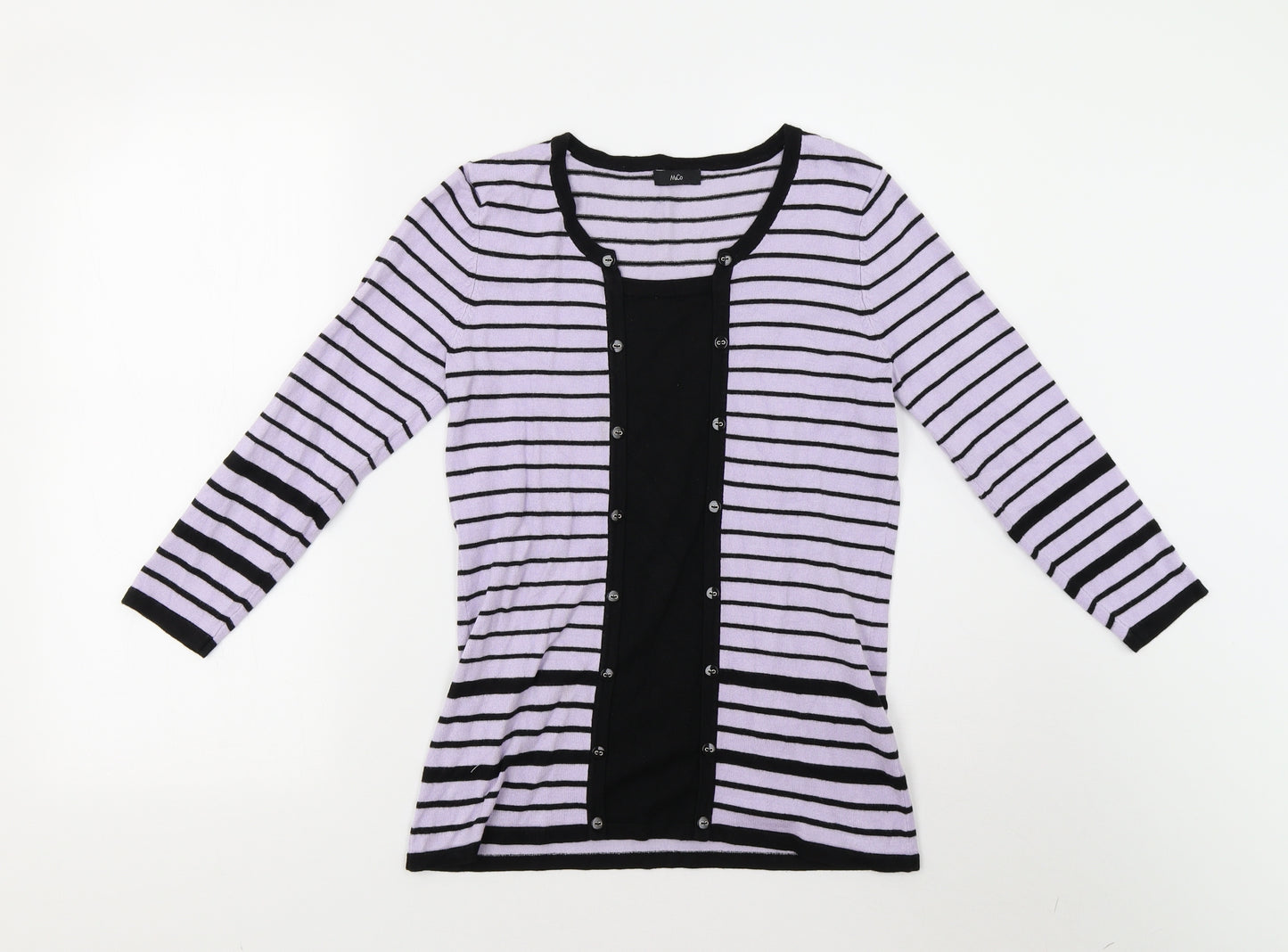 M&Co Womens Purple Striped Knit Pullover Jumper Size 10