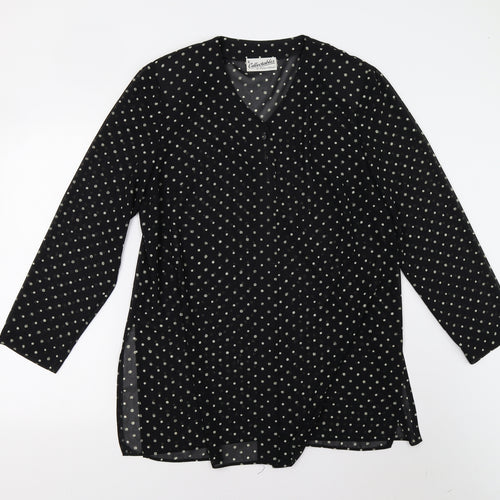 Richard Roberts Womens Black Polka Dot  Basic Button-Up Size L