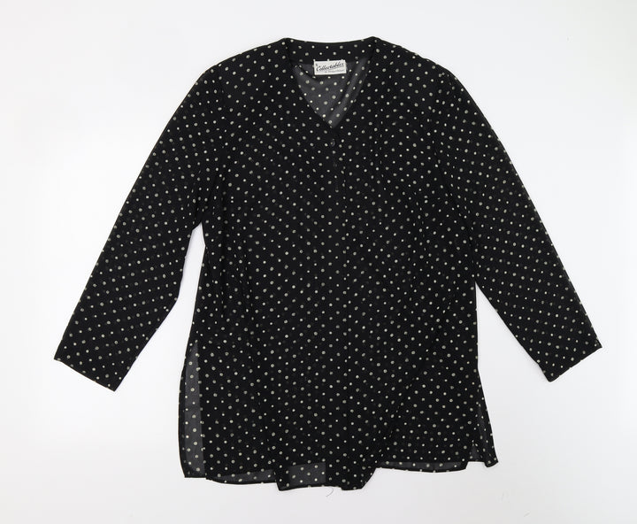 Richard Roberts Womens Black Polka Dot  Basic Button-Up Size L