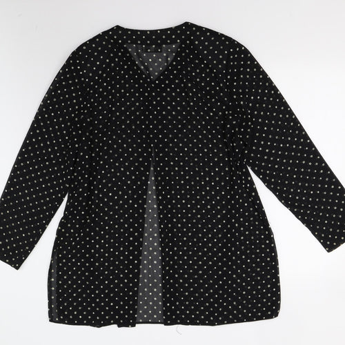 Richard Roberts Womens Black Polka Dot  Basic Button-Up Size L