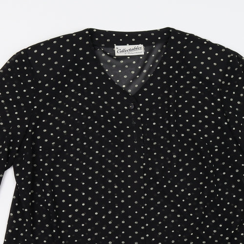 Richard Roberts Womens Black Polka Dot  Basic Button-Up Size L