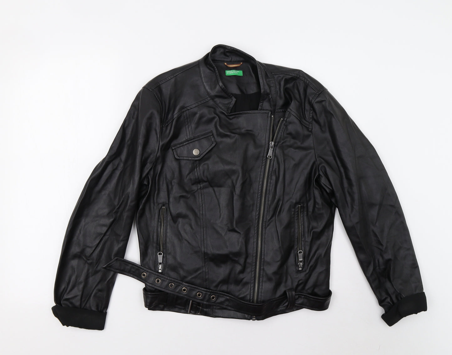 United Colors of Benetton Womens Black   Biker Jacket Size 16