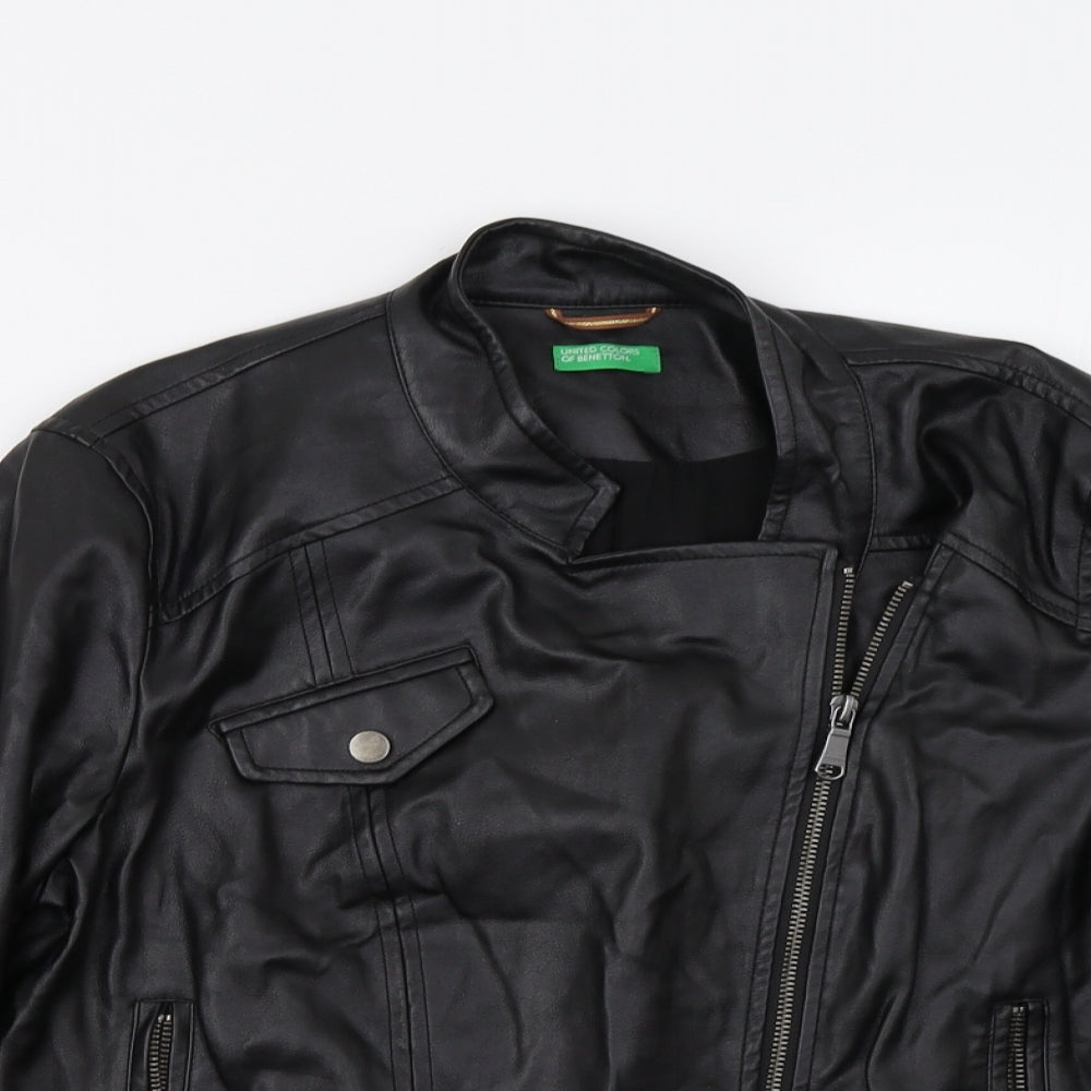 United Colors of Benetton Womens Black   Biker Jacket Size 16
