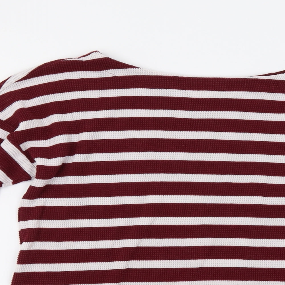 M&S Womens Red Striped  Basic T-Shirt Size 10
