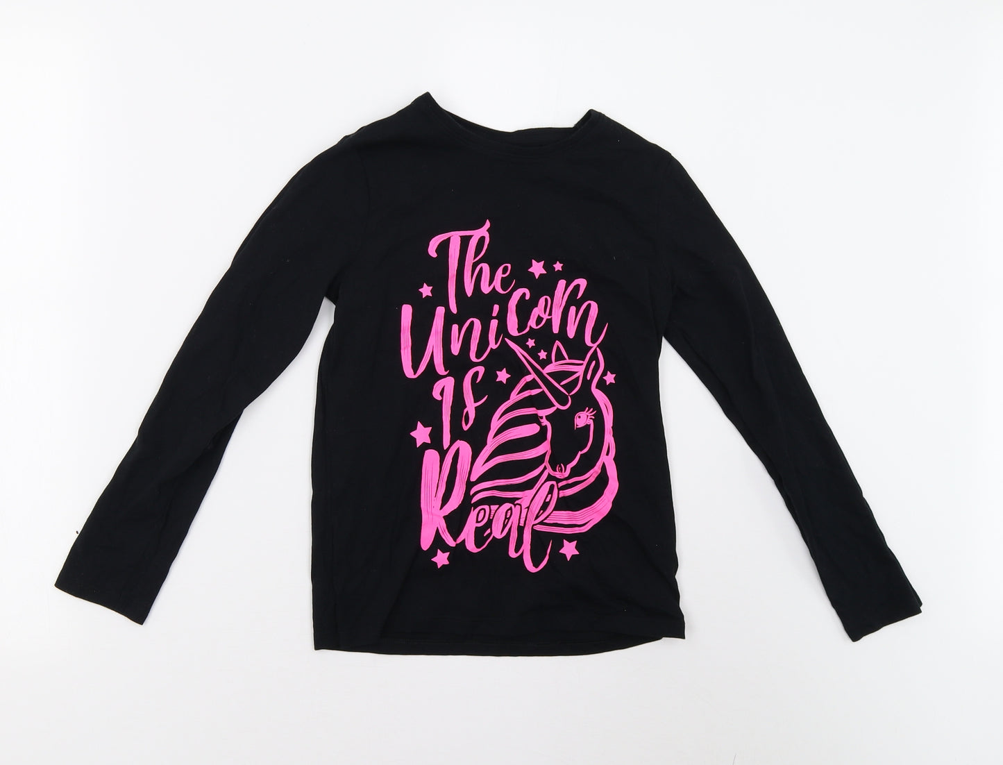 F&F Girls Black   Basic T-Shirt Size 9-10 Years  - Unicorn
