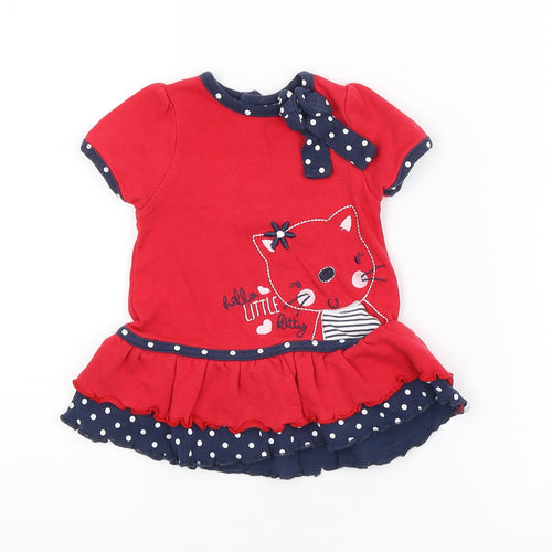 Preworn Girls Red Spotted  Basic Blouse Size 3-6 Months