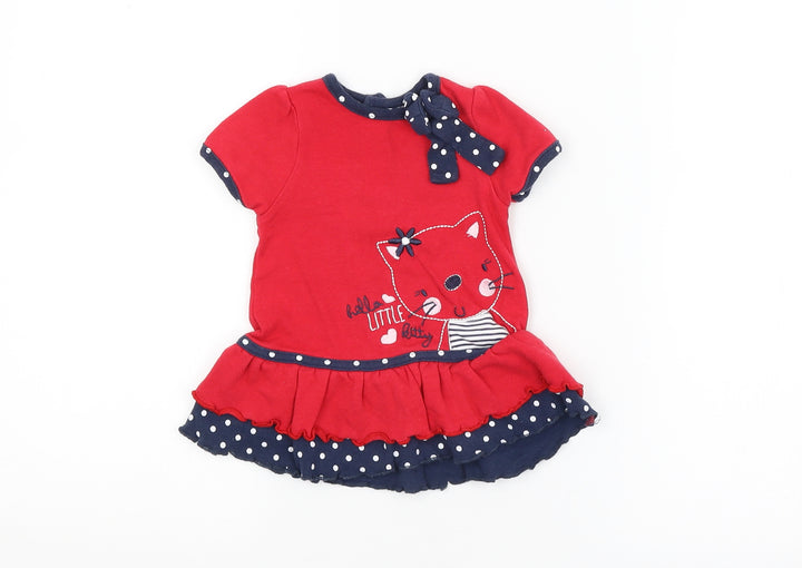 Preworn Girls Red Spotted  Basic Blouse Size 3-6 Months