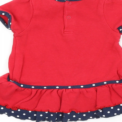 Preworn Girls Red Spotted  Basic Blouse Size 3-6 Months