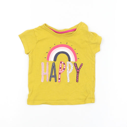 Primark Baby Yellow   Basic T-Shirt Size 3-6 Months  - HAPPY