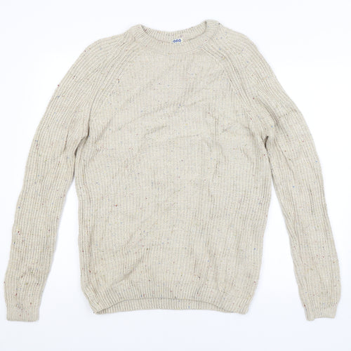 OSLO Mens Beige Striped  Pullover Jumper Size M