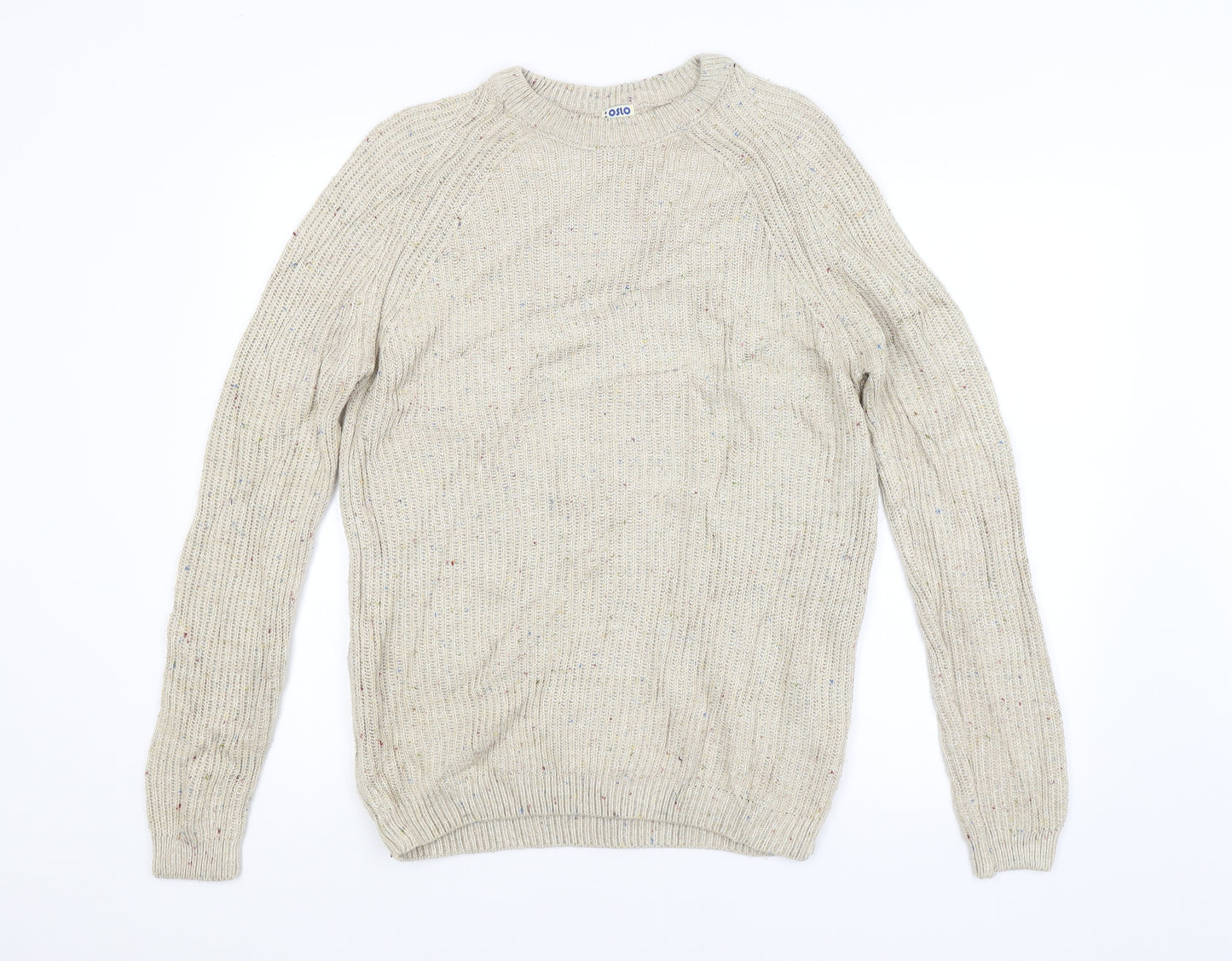 OSLO Mens Beige Striped  Pullover Jumper Size M