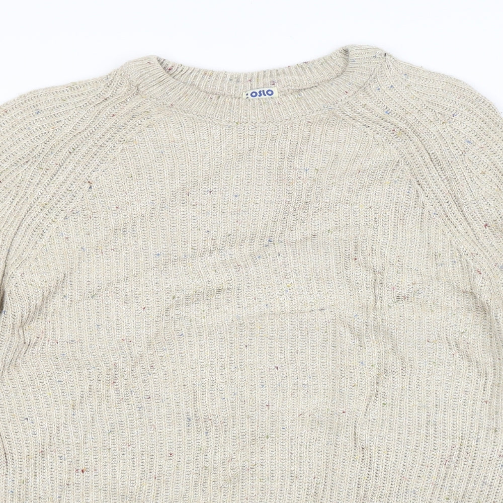 OSLO Mens Beige Striped  Pullover Jumper Size M