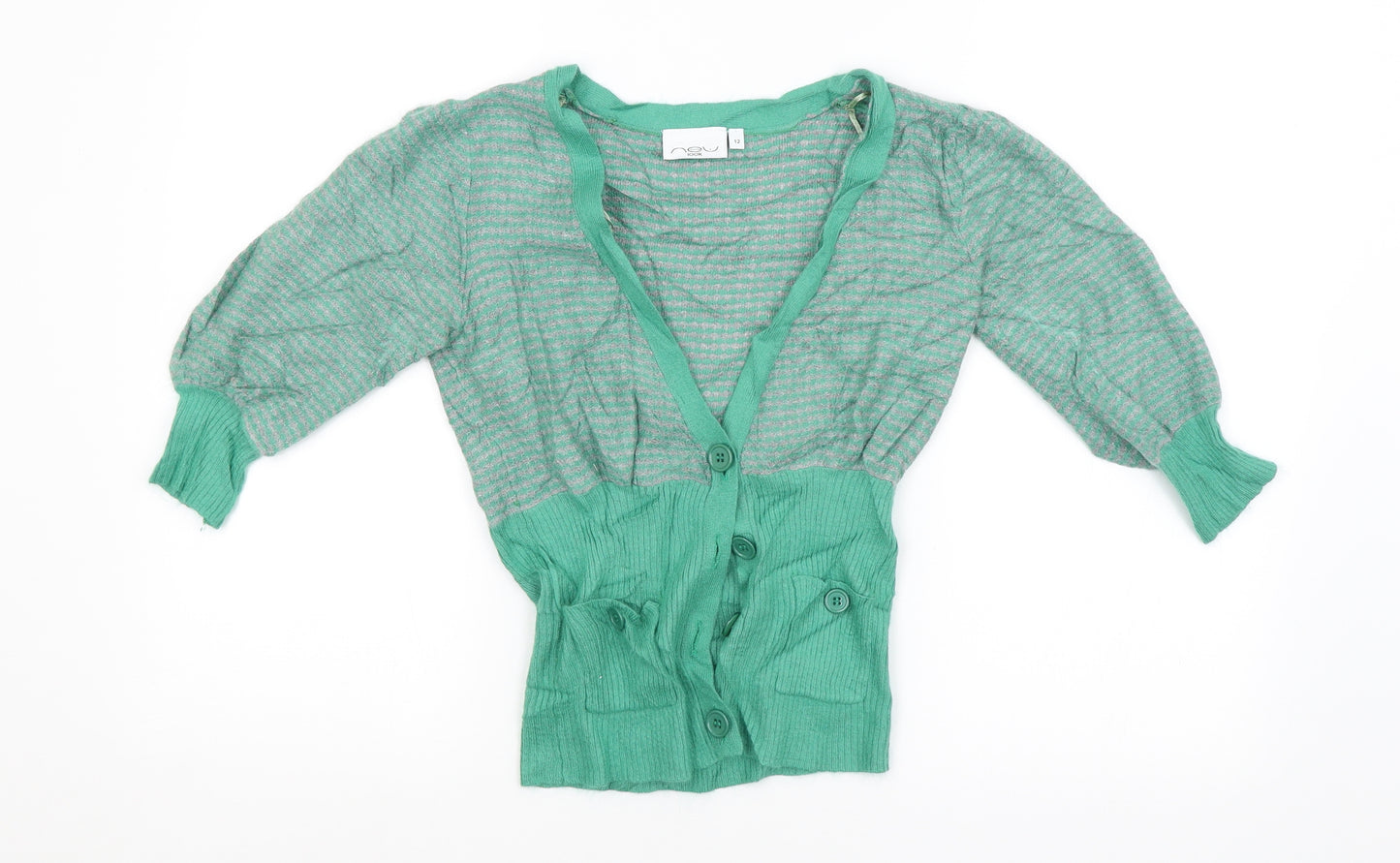 New Look Womens Green Striped  Cardigan Jumper Size 12