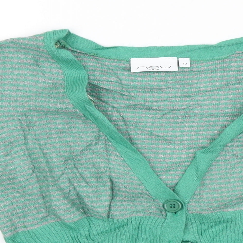 New Look Womens Green Striped  Cardigan Jumper Size 12