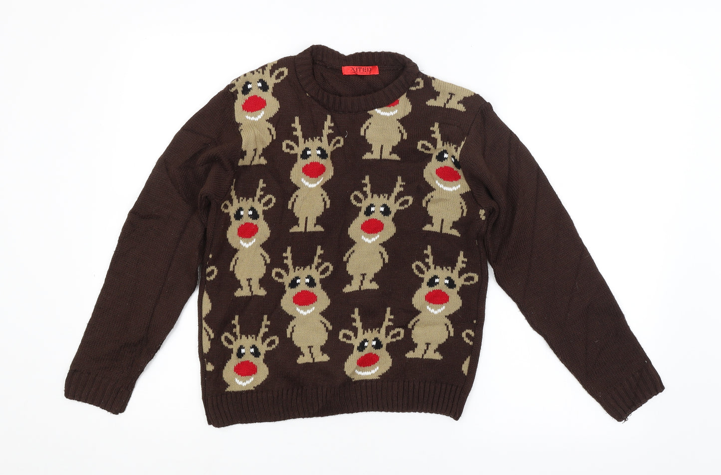 XITED Boys Brown Animal Print  Pullover Jumper Size 10-11 Years  - REINDEER, CHRISTMAS