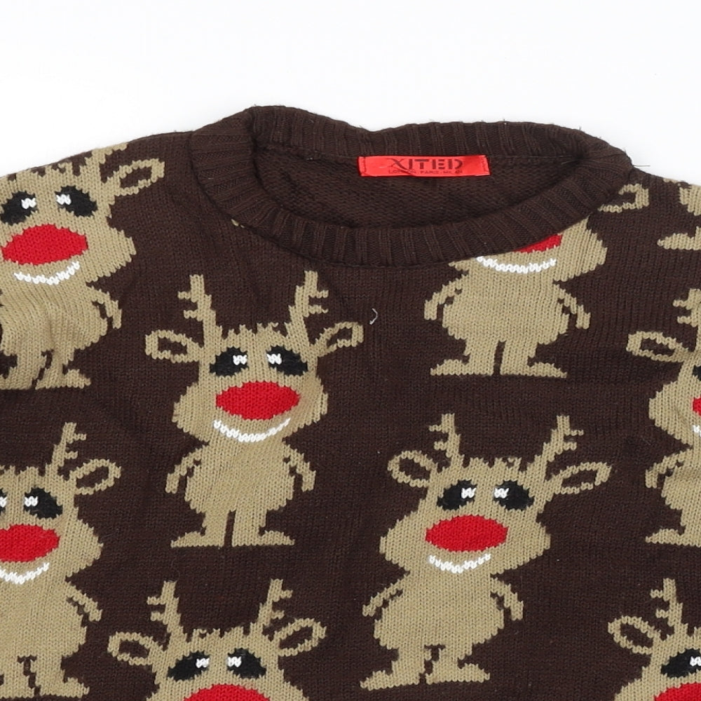 XITED Boys Brown Animal Print  Pullover Jumper Size 10-11 Years  - REINDEER, CHRISTMAS