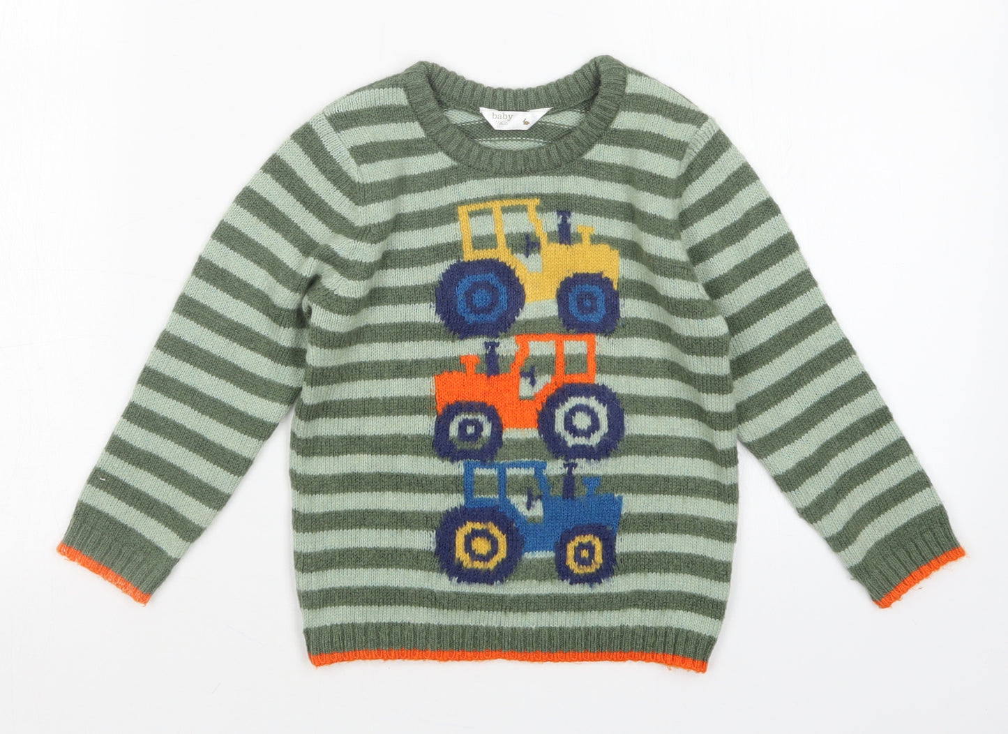 M&Co Boys Green Striped  Pullover Jumper Size 3-4 Years