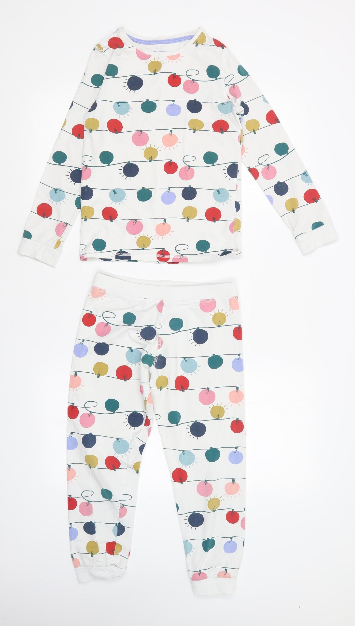 M&S Girls White Polka Dot   Pyjama Set Size 8-9 Years