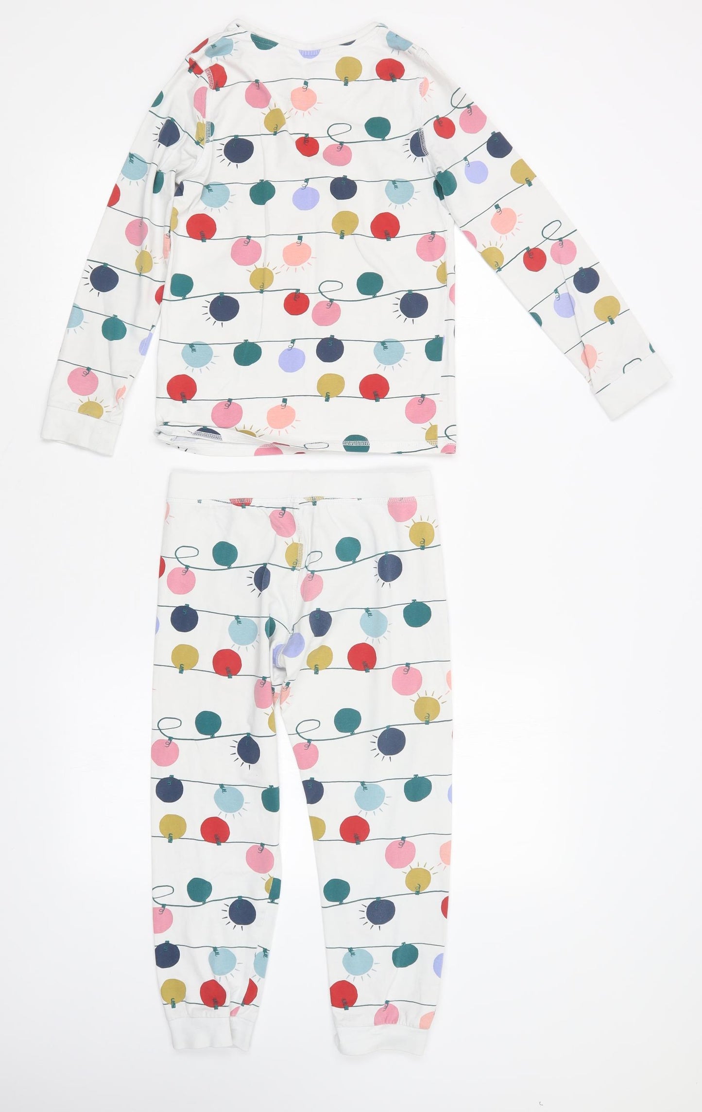 M&S Girls White Polka Dot   Pyjama Set Size 8-9 Years