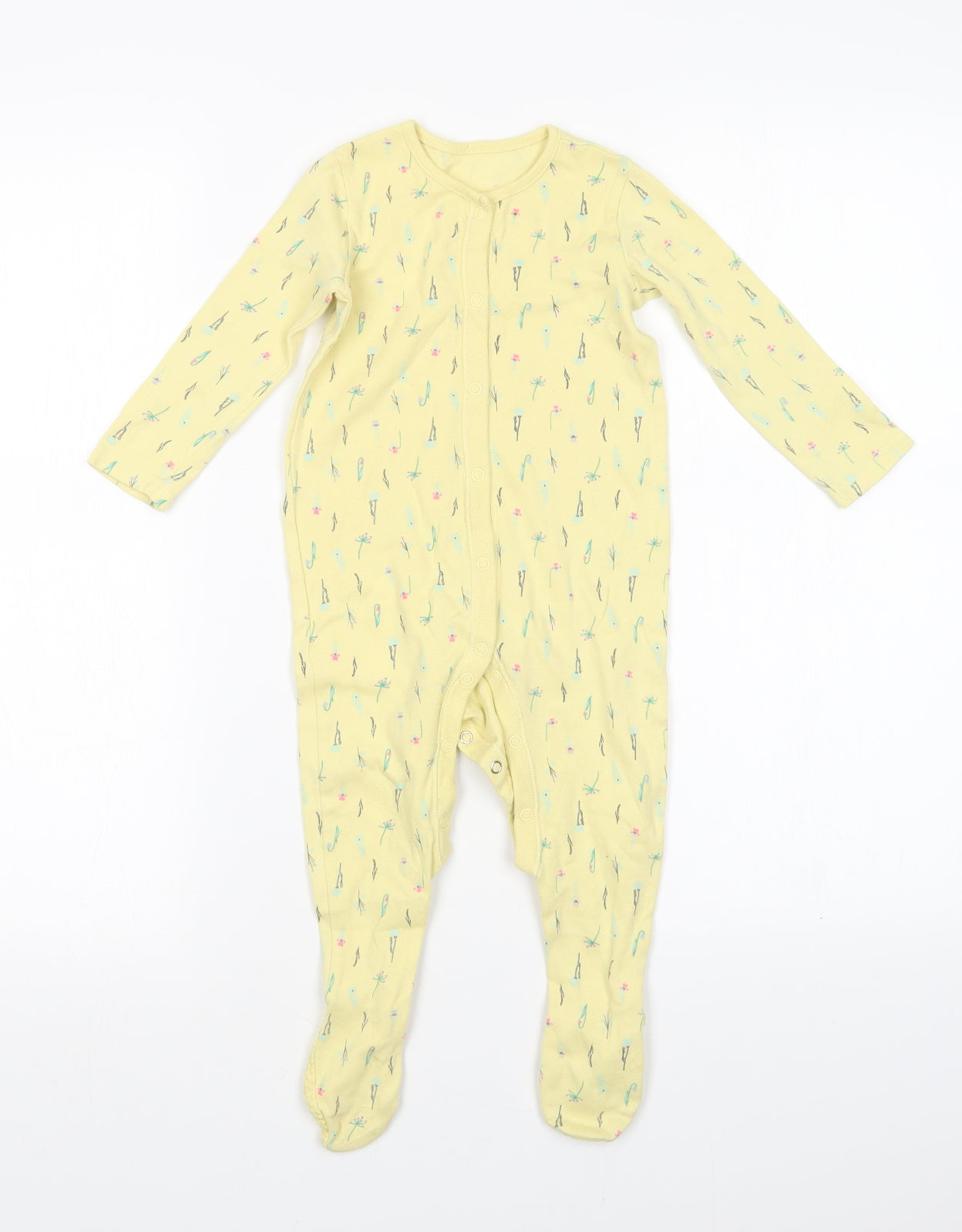 F&F Girls Yellow Floral  Babygrow One-Piece Size 12-18 Months