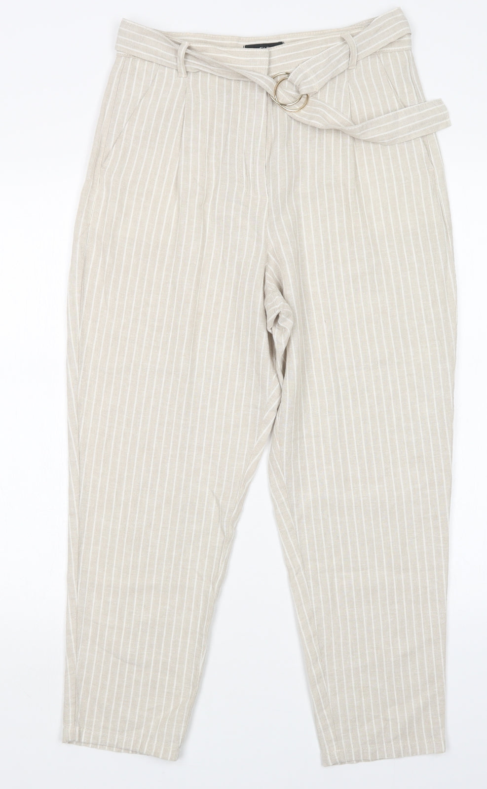 F&F Womens Beige Striped  Capri Trousers Size 8 L25 in