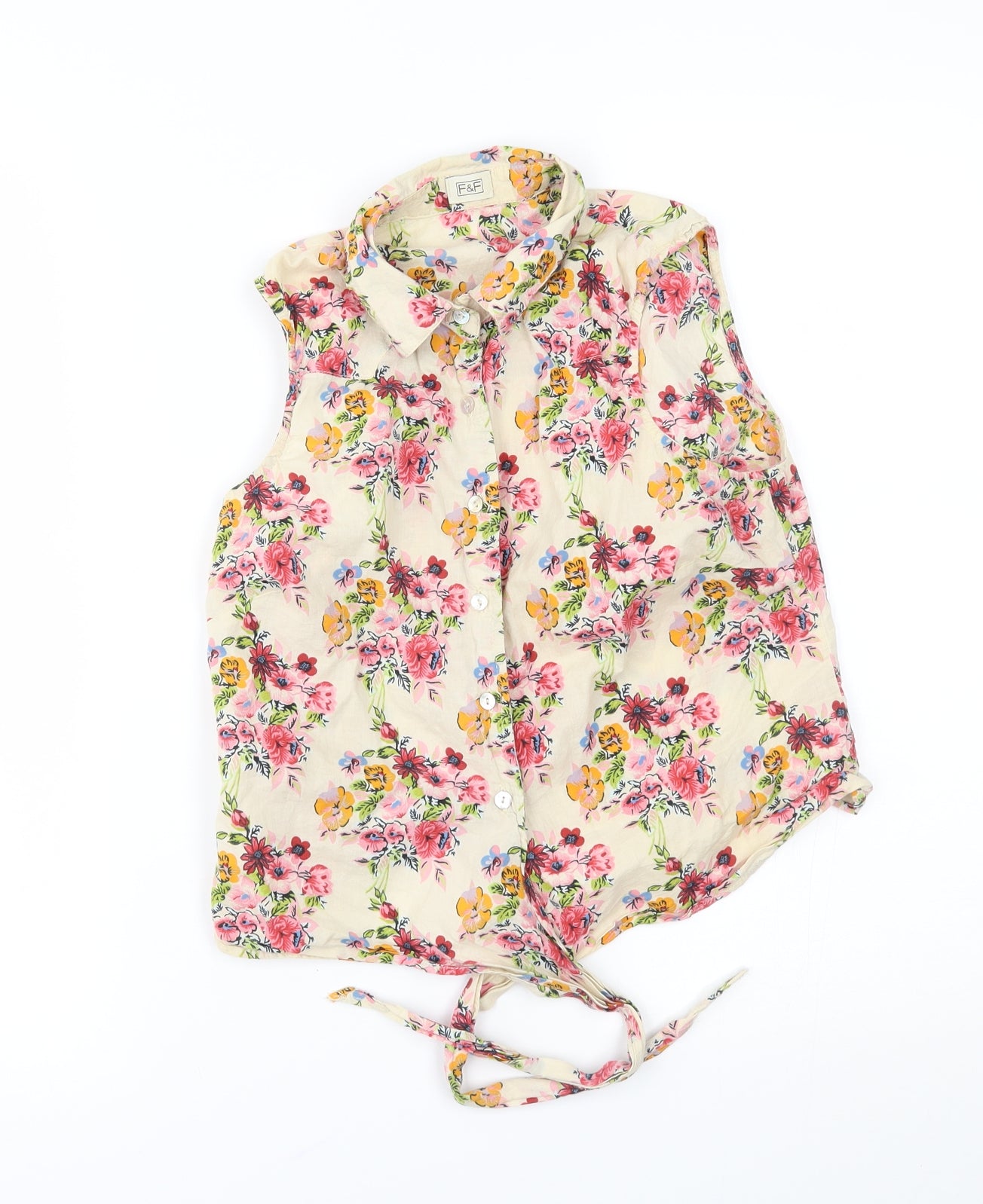 F&F Womens Beige Floral  Basic Button-Up Size 8