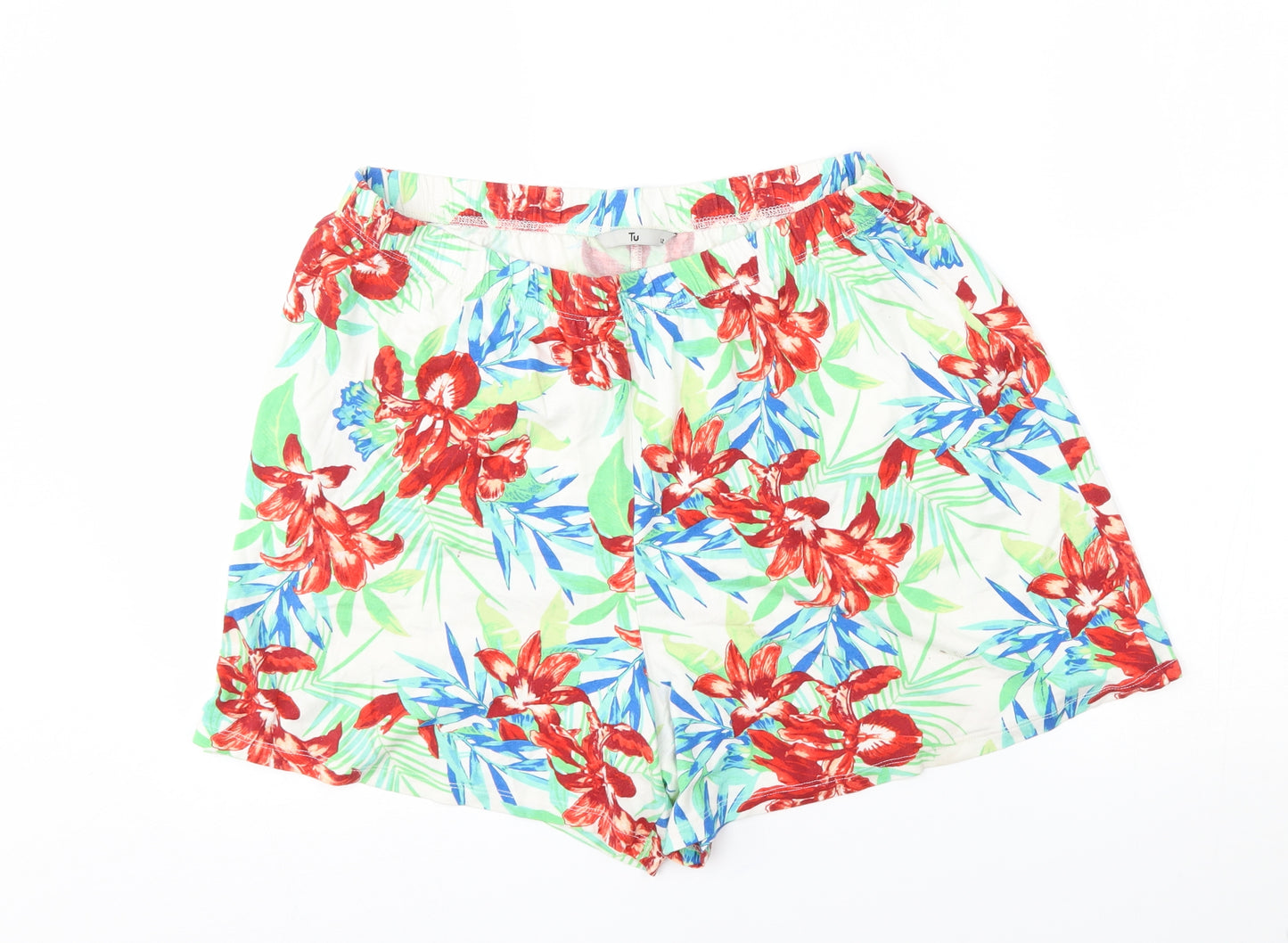 TU Womens White Floral  Sweat Shorts Size 12