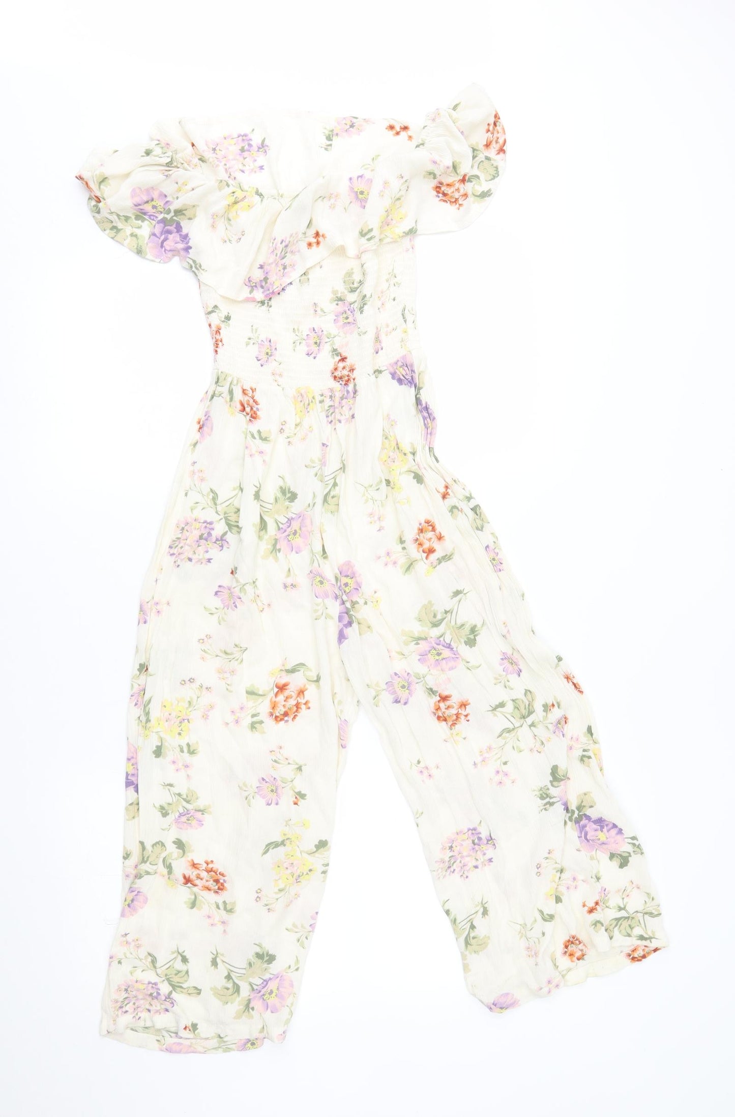 Primark Womens Beige Floral  Jumpsuit One-Piece Size 6 L17 in