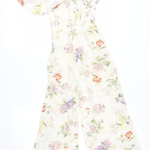 Primark Womens Beige Floral  Jumpsuit One-Piece Size 6 L17 in