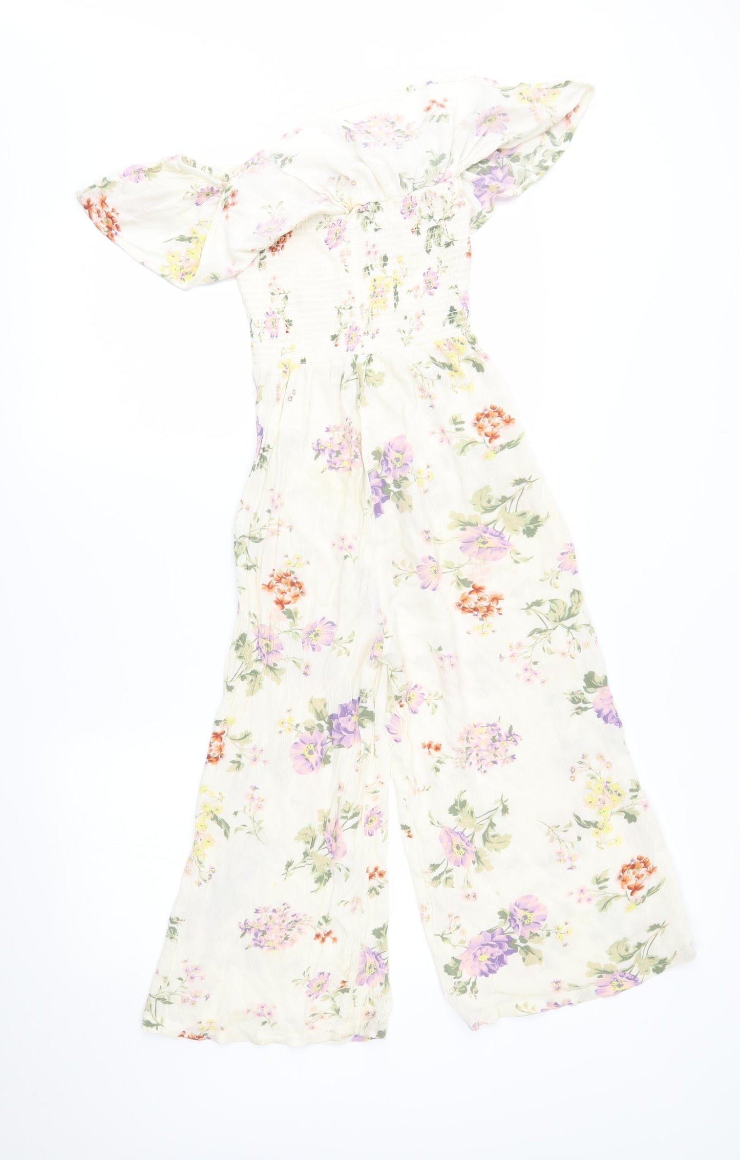 Primark Womens Beige Floral  Jumpsuit One-Piece Size 6 L17 in