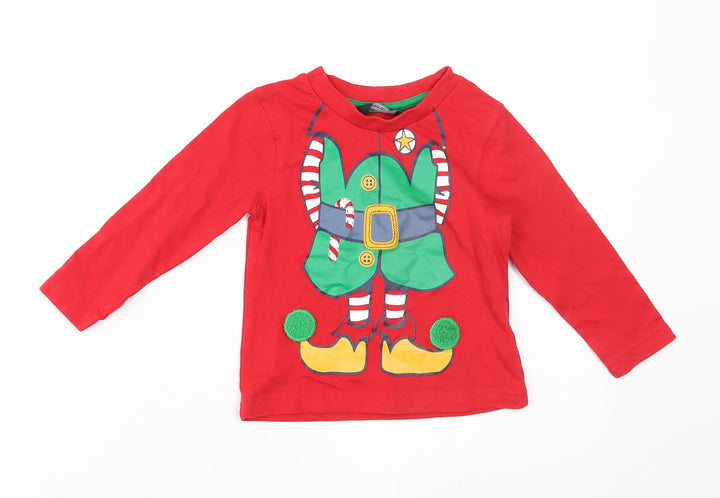 George Baby Red Basic T-Shirt Size 9-12 Months - elf, good list