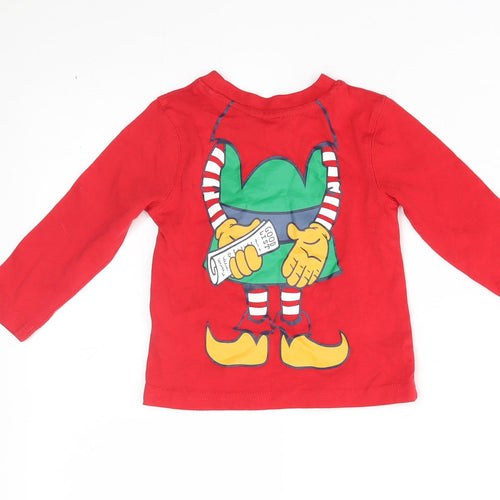 George Baby Red   Basic T-Shirt Size 9-12 Months  - elf, good list