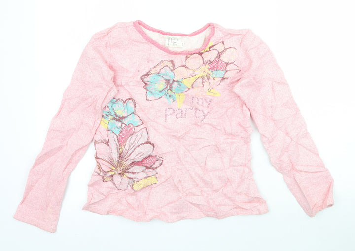 Kingkow Girls Pink Floral Woven Basic T-Shirt Size 12 Years - Party