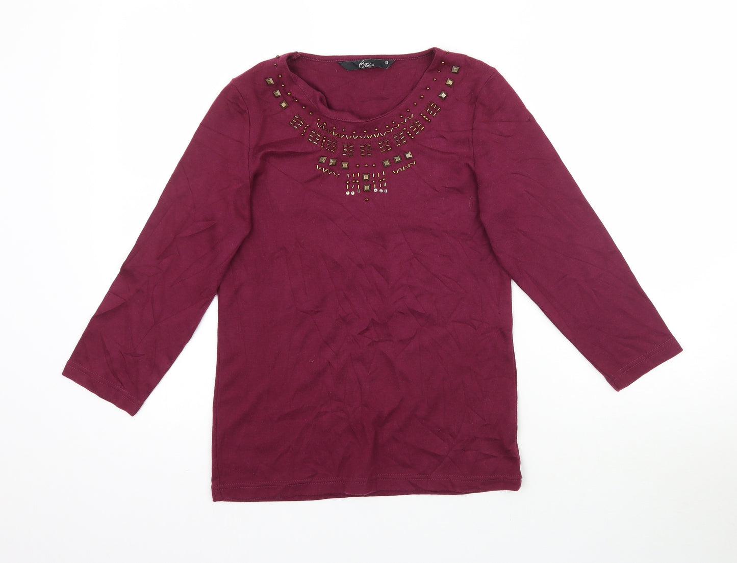 Bm Casual Womens Purple   Basic T-Shirt Size XS  - Maroon/Burgundy