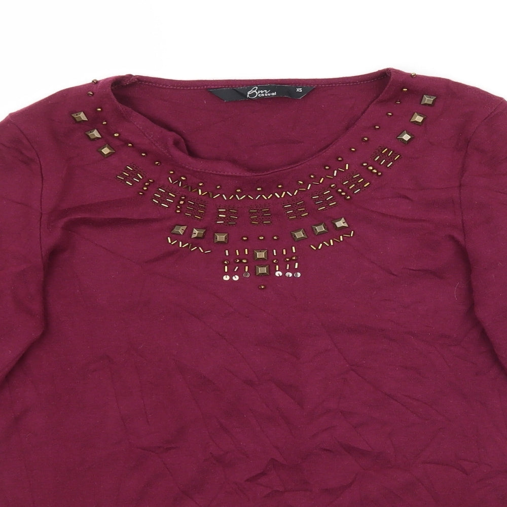 Bm Casual Womens Purple   Basic T-Shirt Size XS  - Maroon/Burgundy
