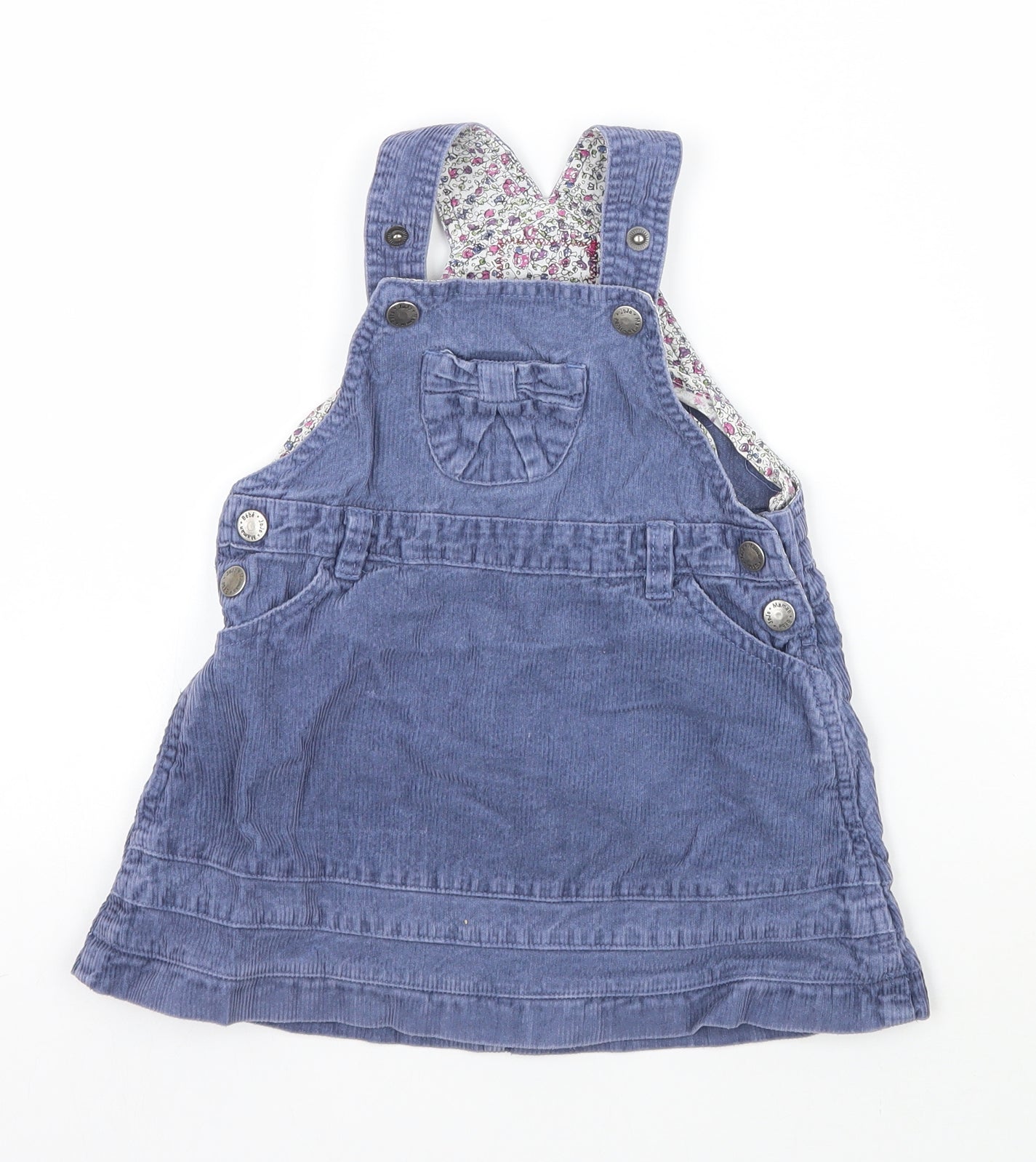 JoJo Maman Bébé Girls Blue  Corduroy Pinafore/Dungaree Dress  Size 18-24 Months